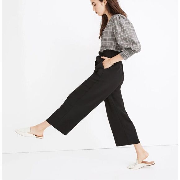 Madewell Tie Waist Huston Pull On Crop Pants In Black SZ small - Picture 2 of 12